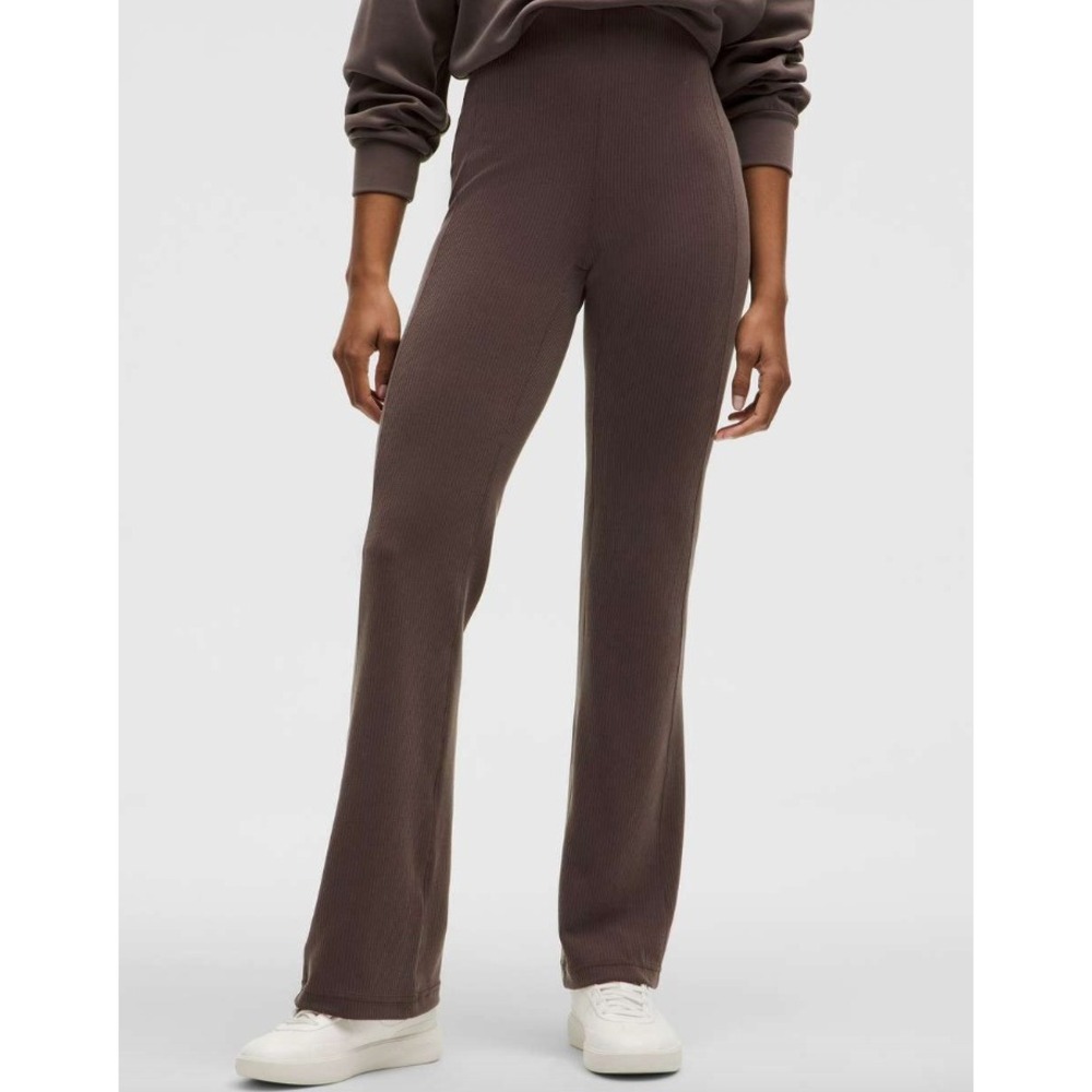 Lululemon Women Ribbed Softstreme Flared Pant 12 Espresso Brown W5GVKS High Rise